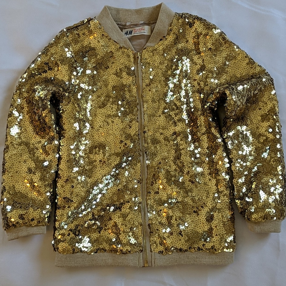 H&M Golden sequin jacket girl size 5-6
